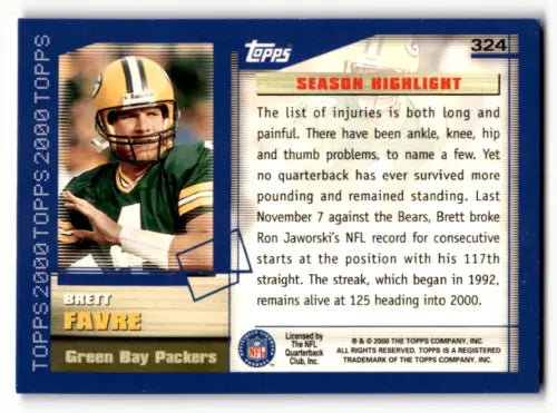 Original gloss 2000 Topps #324 Brett Favre football card for Packers fans by Simply Sandoval