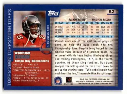 Warrick Dunn Tampa Bay Buccaneers football card with original gloss in excellent condition