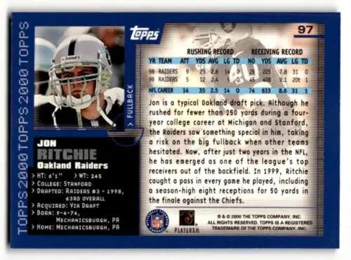 Jon Ritchie Oakland Raiders football card 2000 Topps #97 original gloss condition
