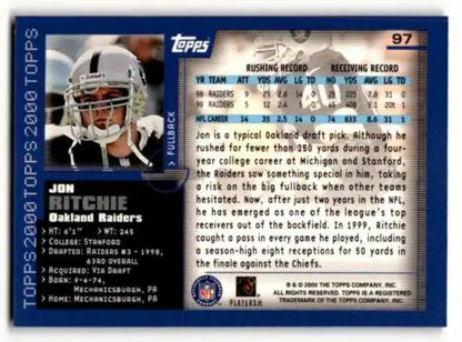 Jon Ritchie Oakland Raiders football card 2000 Topps #97 original gloss condition