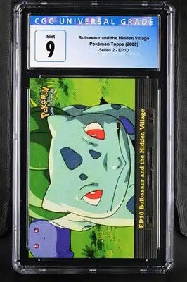 Graded Bulbasaur Pokémon card from 2000 Topps Series 2 Hidden Village collection