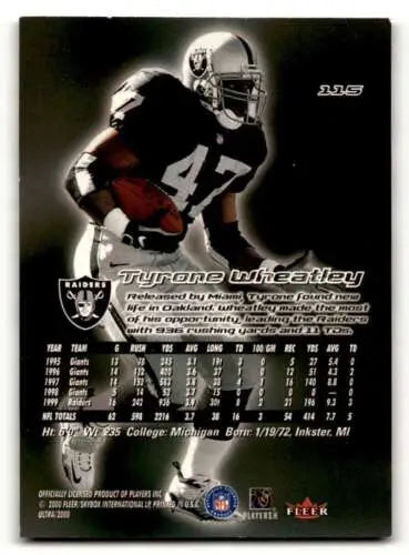 Tyrone Wheatley Oakland Raiders football card featuring original gloss, 2000 Ultra #115