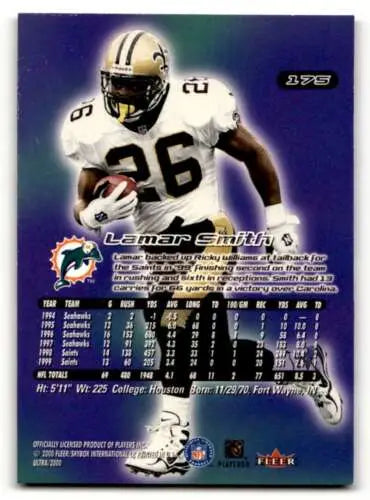 2000 Ultra #175 Lamar Smith Miami Dolphins Football Card with original gloss in EX/NM condition
