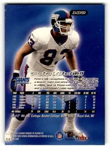 Pete Mitchell 2000 Ultra #182 New York Giants Football Card with original gloss