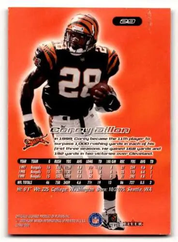 Corey Dillon Cincinnati Bengals football card with original gloss from 2000 Ultra #29