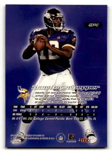 Daunte Culpepper Minnesota Vikings football card with original gloss in excellent condition