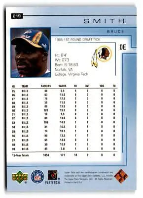 Bruce Smith trading card from 2000 Upper Deck #219 showcasing his football legacy