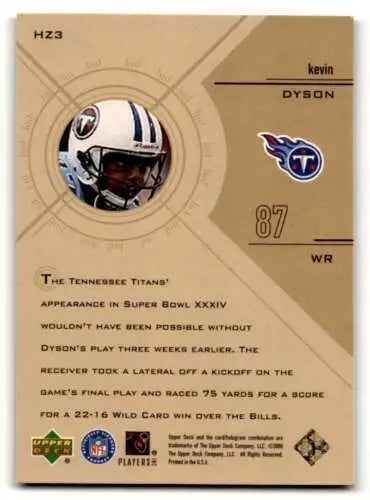 2000 Upper Deck Encore HZ3 Kevin Dyson football card in original gloss condition