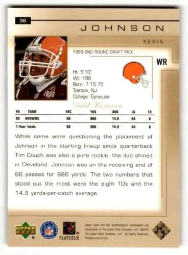 Kevin Johnson football card, 2000 Upper Deck Gold Reserve, original gloss Cleveland Browns