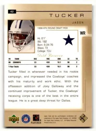 Jason Tucker football card from 2000 Upper Deck Gold Reserve featuring original gloss