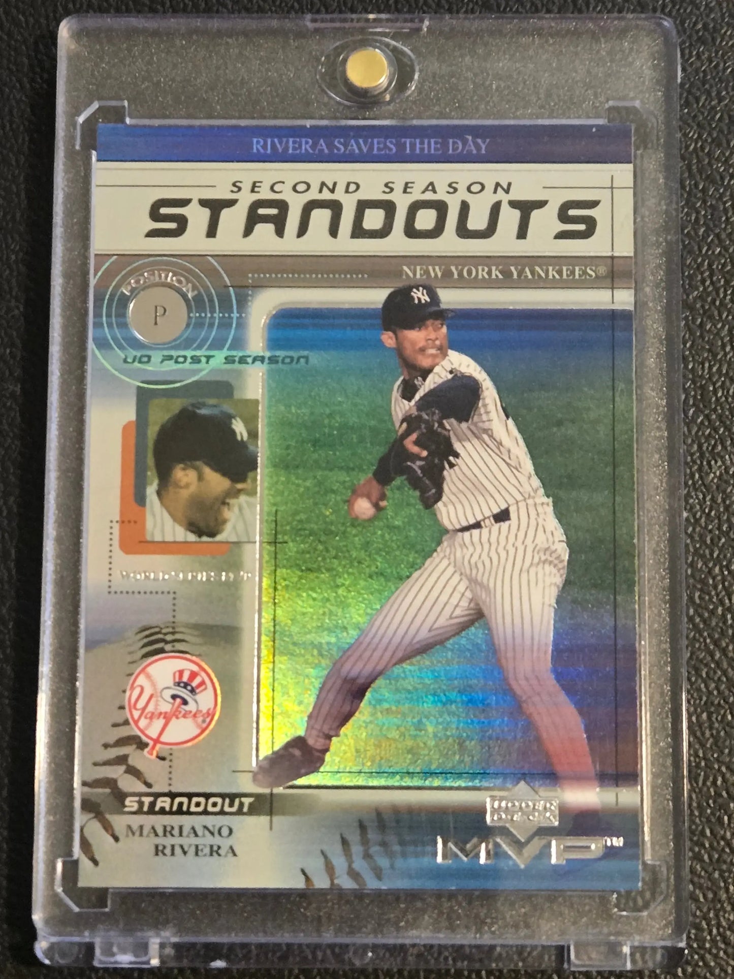 Baseball trading card in protective case featuring Mariano Rivera SS2 from Upper Deck MVP
