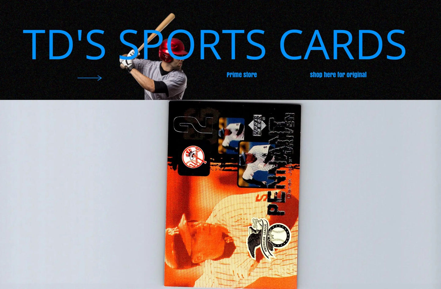 Derek Jeter 2000 Upper Deck PD1 Derek Jeter Pennant Driven baseball card with orange and black design