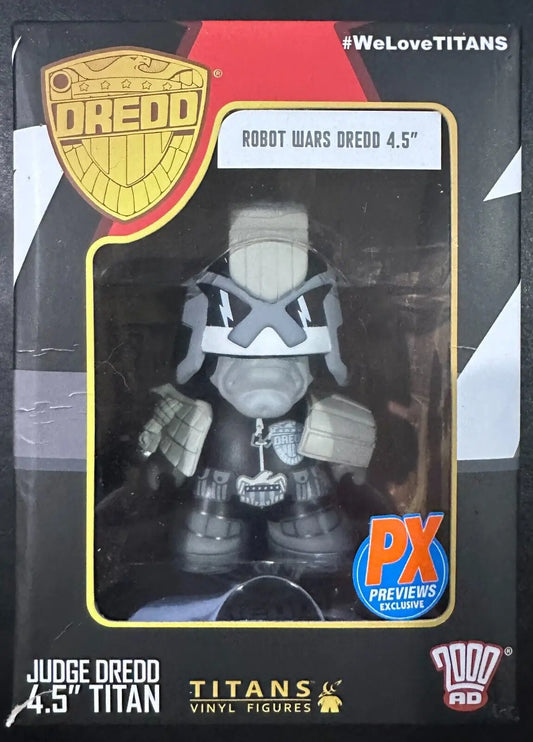 2000AD Titans Judge Dredd PX Exclusive Vinyl Figure in black and white design
