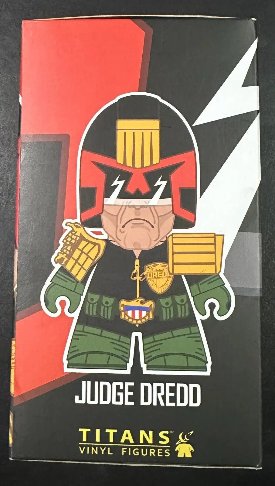 Judge Dredd vinyl figure box from 2000AD Titans Judge Dredd Cursed Earth Exclusive Version