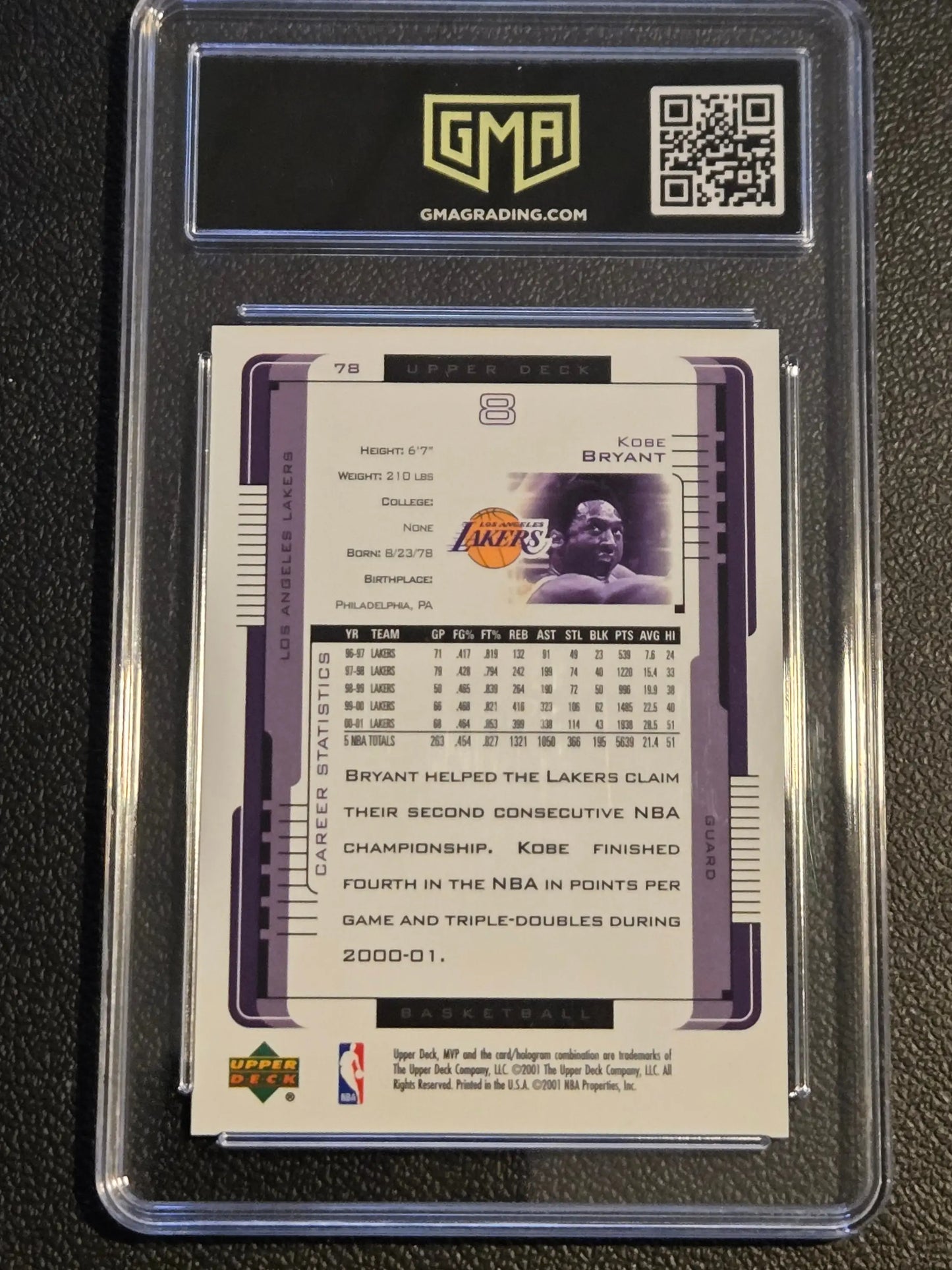 2001-02 Upper Deck MVP #78 Kobe Bryant GMA 8.5 - Trading Card