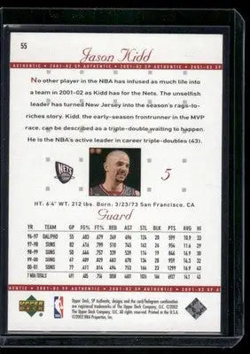 2001-02 Upper Deck SP Authentic Jason Kidd #55 Basketball - Basketball Card