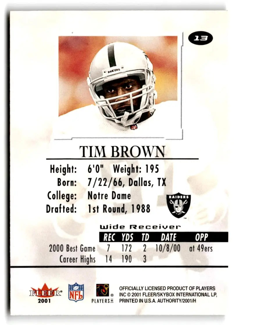 2001 Fleer Authority #13 Tim Brown - Trading Card