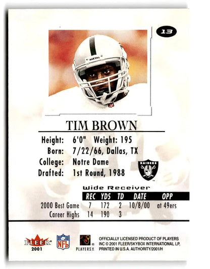 2001 Fleer Authority #13 Tim Brown - Trading Card