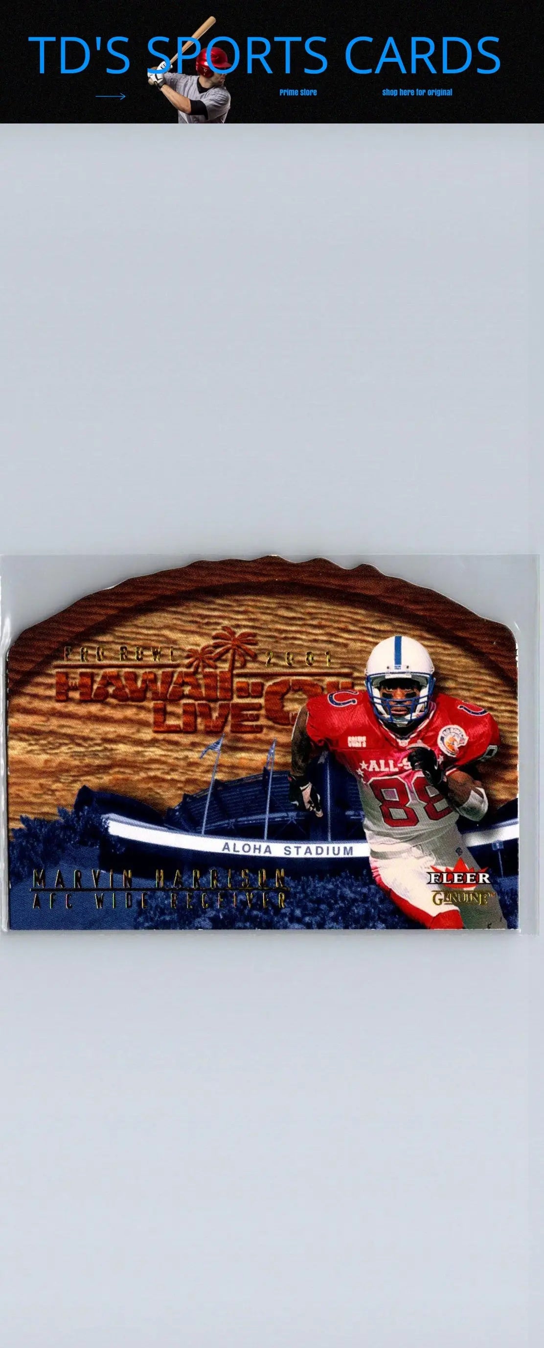 Football trading card of Marvin Harrison Hawaii Live from 2001 Fleer Genuine series