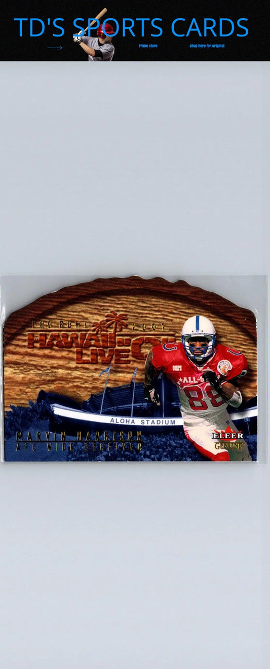 Football trading card of Marvin Harrison Hawaii Live from 2001 Fleer Genuine series