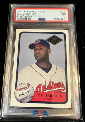 Graded C.C. Sabathia baseball card from 2001 Fleer Platinum Edition #319 RC PSA 7