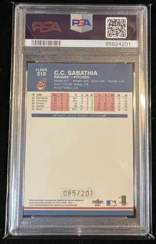Graded Fleer Platinum Edition 2001 C.C. Sabathia baseball card RC PSA 7 #085/201 Indians