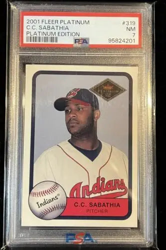 Graded C.C. Sabathia baseball card from 2001 Fleer Platinum Edition #319 RC PSA 7