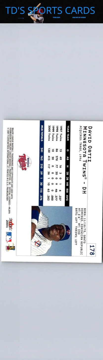 David Ortiz 2001 Fleer Premium #178 baseball trading card collectible