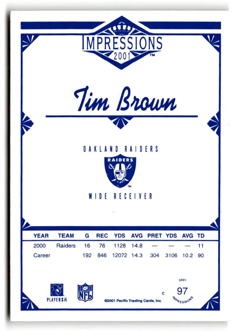 2001 Pacific Canvas Impressions #97 Tim Brown Retail - Trading Cards