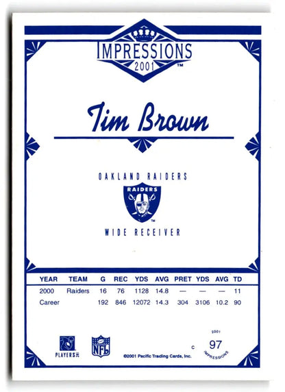 2001 Pacific Canvas Impressions #97 Tim Brown Retail - Trading Cards