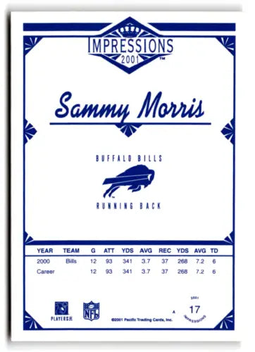 Sammy Morris football card from 2001 Pacific Impressions with original gloss