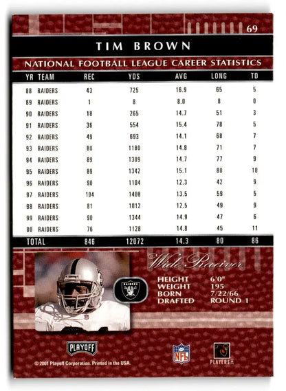 2001 Playoff Absolute Memorabilia #69 Tim Brown - Trading Card