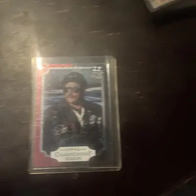 Framed Jimmie Johnson trading card from 2001 Press Pass Stealth Dale Earnhardt #DE16 HOF