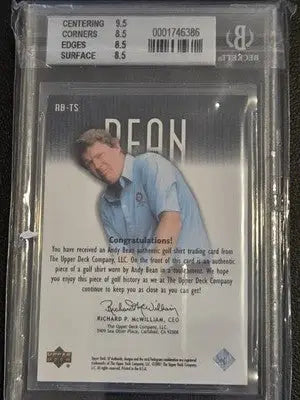 Graded Andy Bean Tour Swatch golf trading card from 2001 SP Authentic series