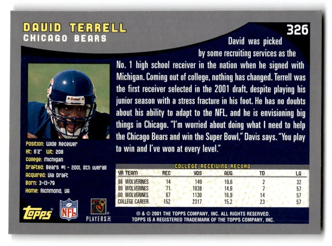 2001 Topps #326 David Terrell - Trading Card