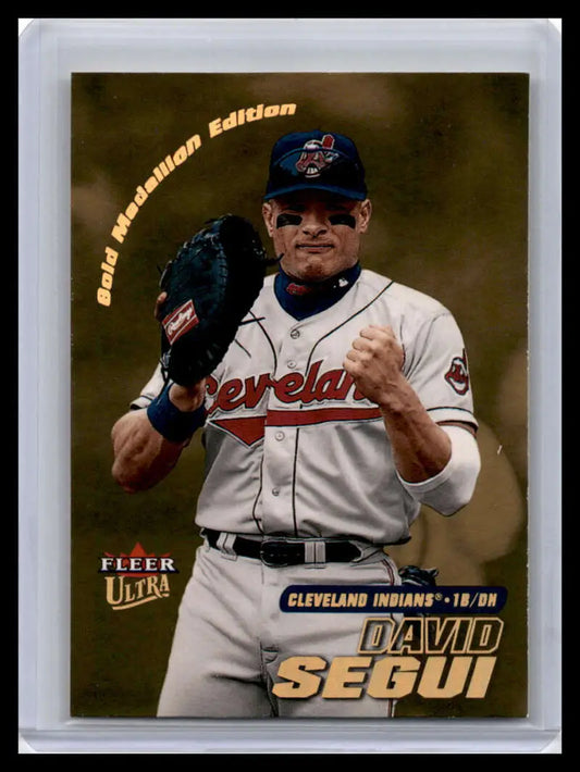 Cleveland Indians Baseball Card of David Segui in a white home uniform, 2001 Ultra