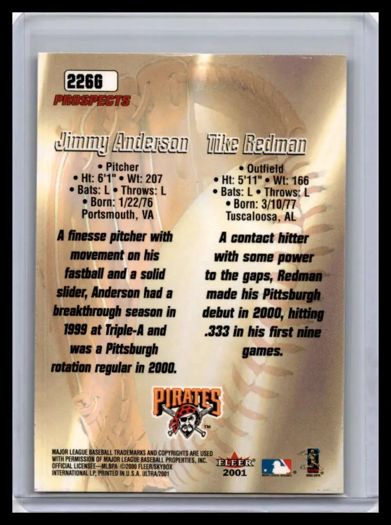 Baseball card featuring statistics for Pittsburgh Pirates players Jimmy Anderson and Tike Redman
