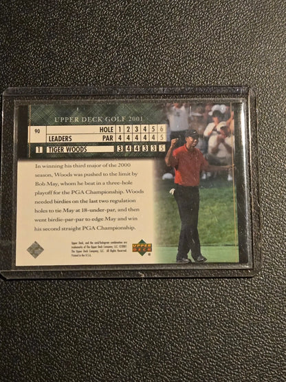 2001 Upper Deck Tiger Woods trading card featuring Tiger Woods golfer collectible