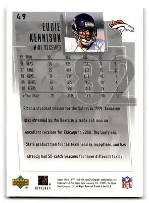 Eddie Kennison football card from 2001 Upper Deck MVP #49 collectible series