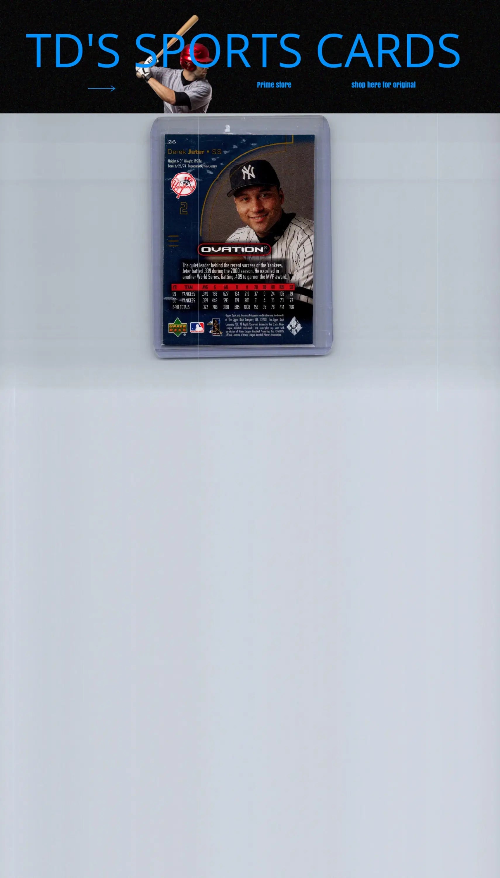 Derek Jeter baseball card from 2001 Upper Deck Ovation product