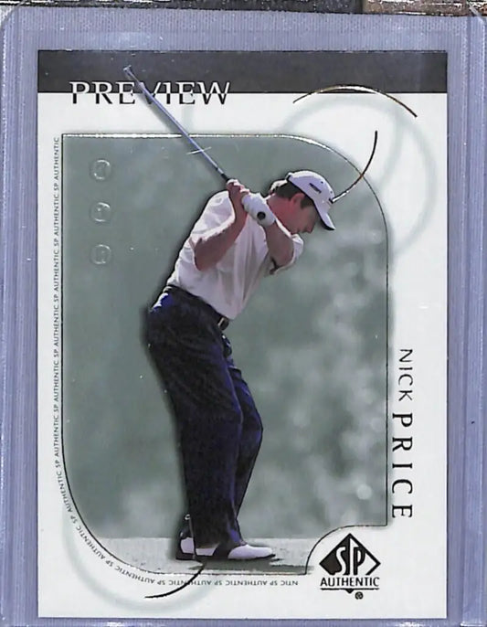 Golf trading card of Nick Price mid-swing from Upper Deck SP Authentic collection