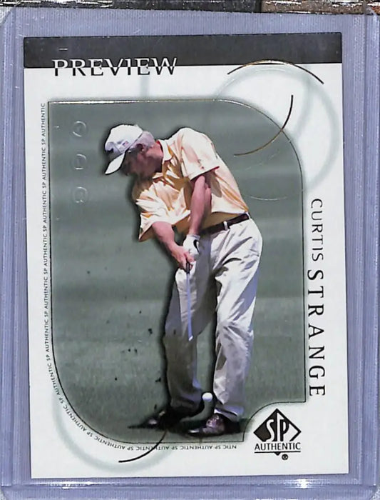 Curtis Strange mid-swing in light clothing on 2001 Upper Deck SP Authentic Golf Card