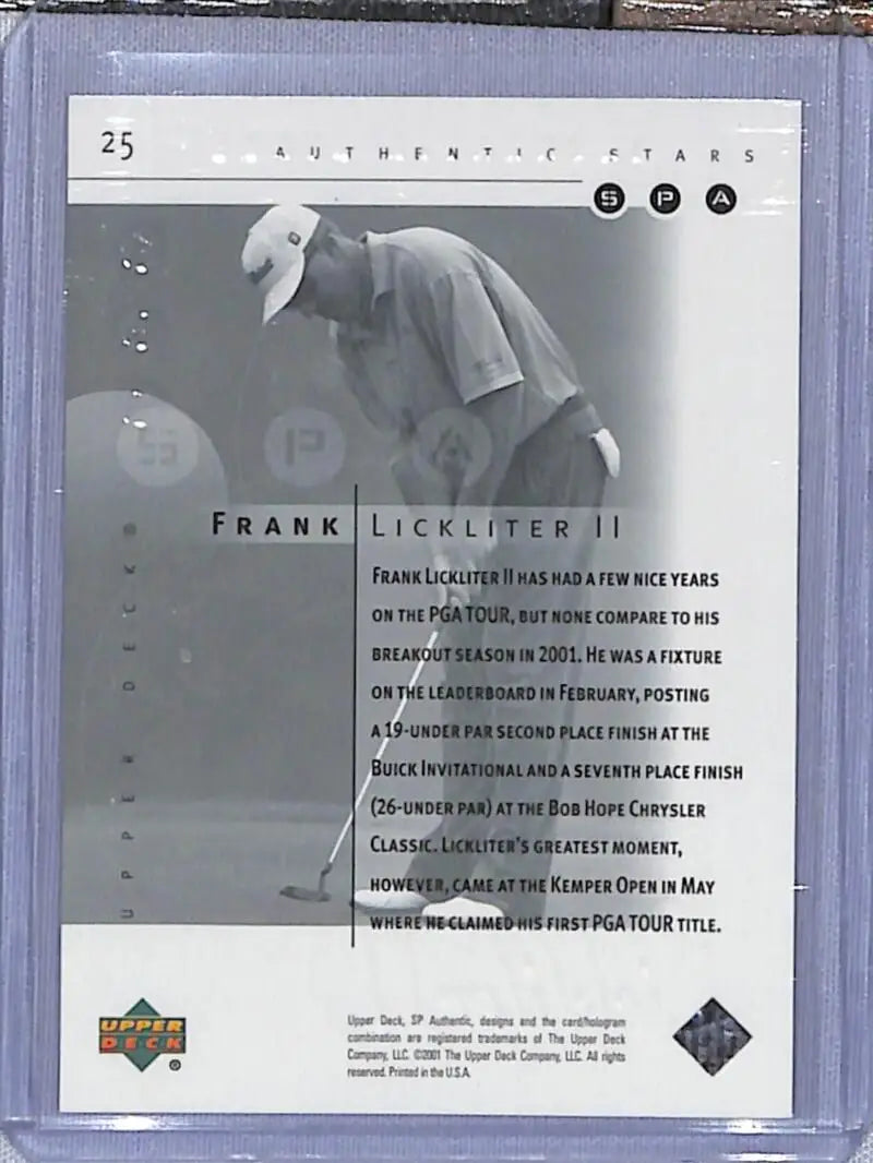 Trading card of Frank Lickliter in swing motion from Upper Deck Authentic Preview