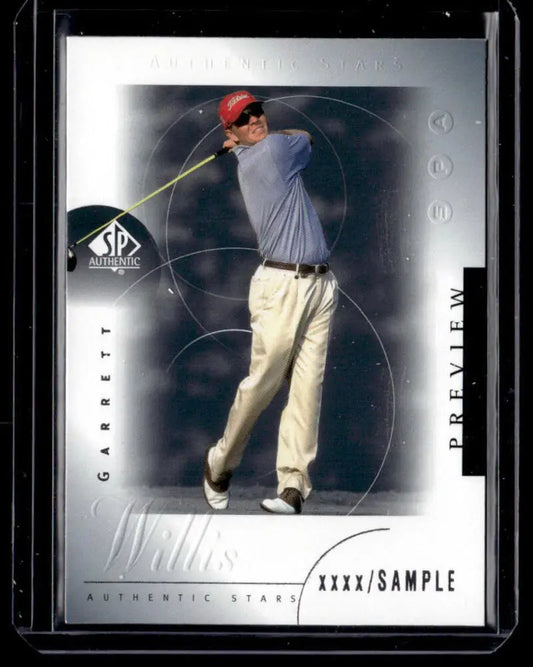 Garrett Willis mid-swing in khaki pants and red cap on 2001 Upper Deck SP Authentic Golf Card