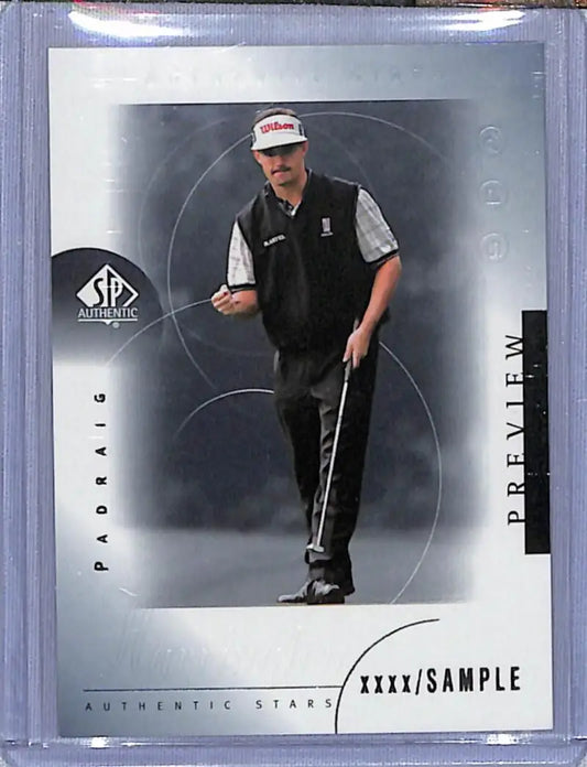 Golf card featuring referee in black and gray from 2001 Upper Deck SP Authentic Padraig Harrington