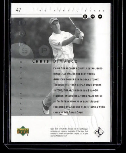 Black and white baseball trading card of Chris DiMarco in batting stance, Upper Deck Authentic Preview