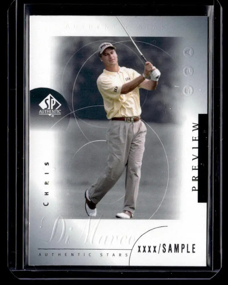Trading card of Chris DiMarco in mid-swing from Upper Deck Authentic Preview series