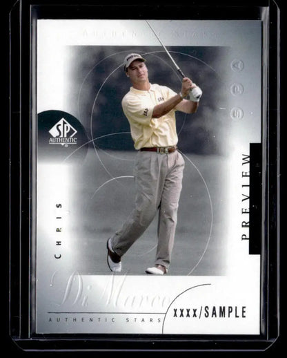 Trading card of Chris DiMarco in mid-swing from Upper Deck Authentic Preview series