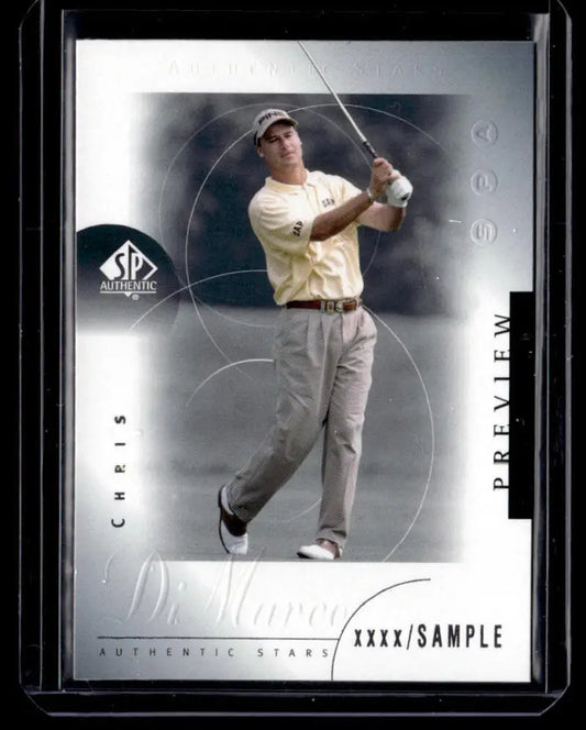 Trading card of Chris DiMarco in mid-swing from Upper Deck Authentic Preview series