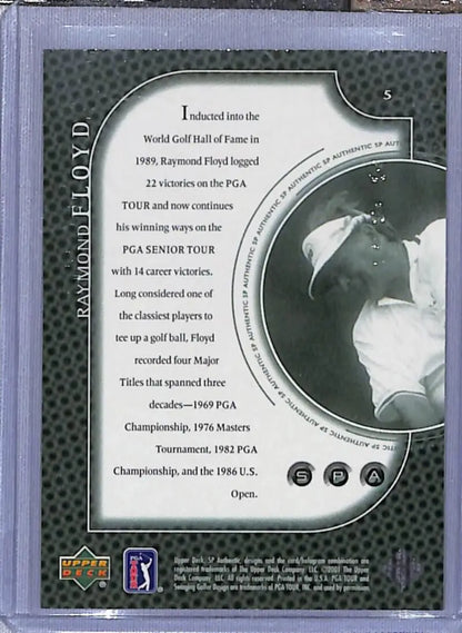 Golf card featuring Raymond Floyd’s PGA Tour achievements and action photo from Deck SP Authentic
